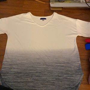White top with blue on the bottom